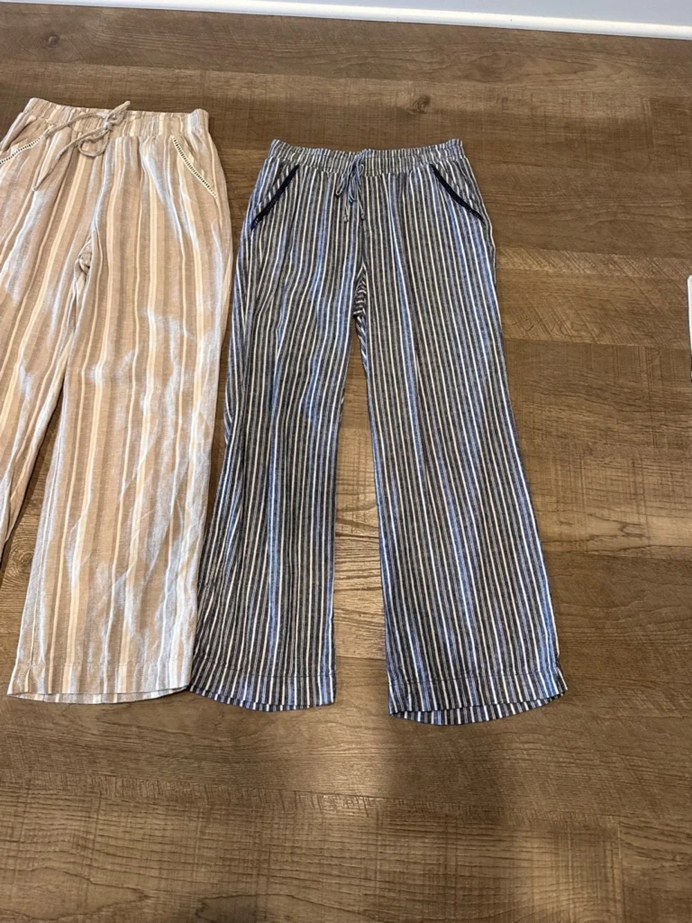 3-Briggs Women's Wide Leg Lightweight Linen Blend 2 Pockets Stripe Pants Size M. - Picture 5 of 15